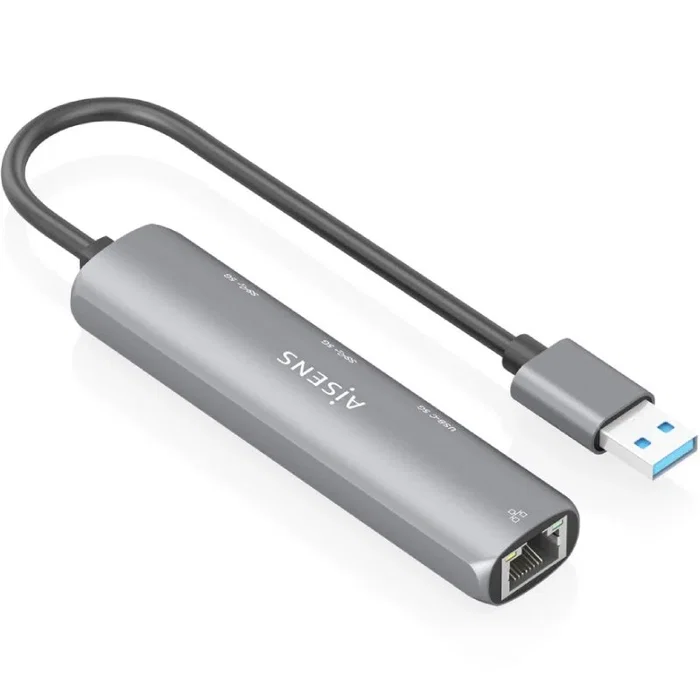 Aisens Docking Station USB-A a Gigabit Ethernet + Hub 1xUSB-C y 2xUSB-A, Gris